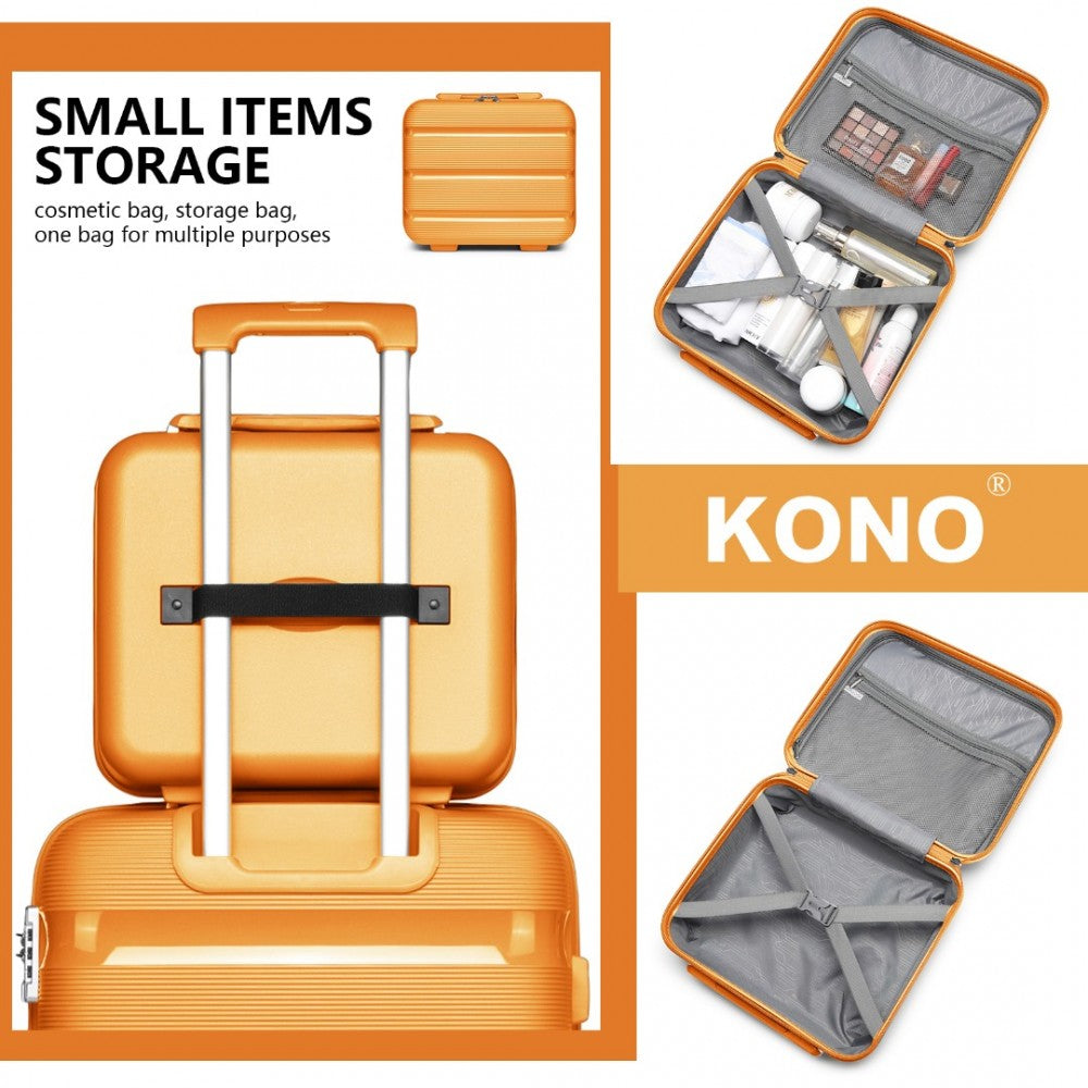 K2092L - KONO BRIGHT HARD SHELL PP SUITCASE WITH TSA LOCK AND VANITY CASE 4 PIECES SET - CLASSIC COLLECTION - ORANGE