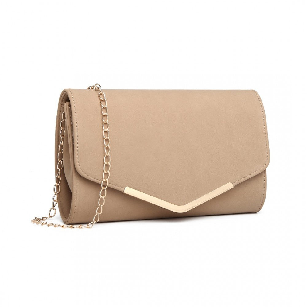 LH1756 - MISS LULU LEATHER LOOK ENVELOPE CLUTCH BAG - BEIGE