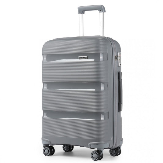 K2092L - KONO 24 INCH BRIGHT HARD SHELL PP SUITCASE - CLASSIC COLLECTION - GREY