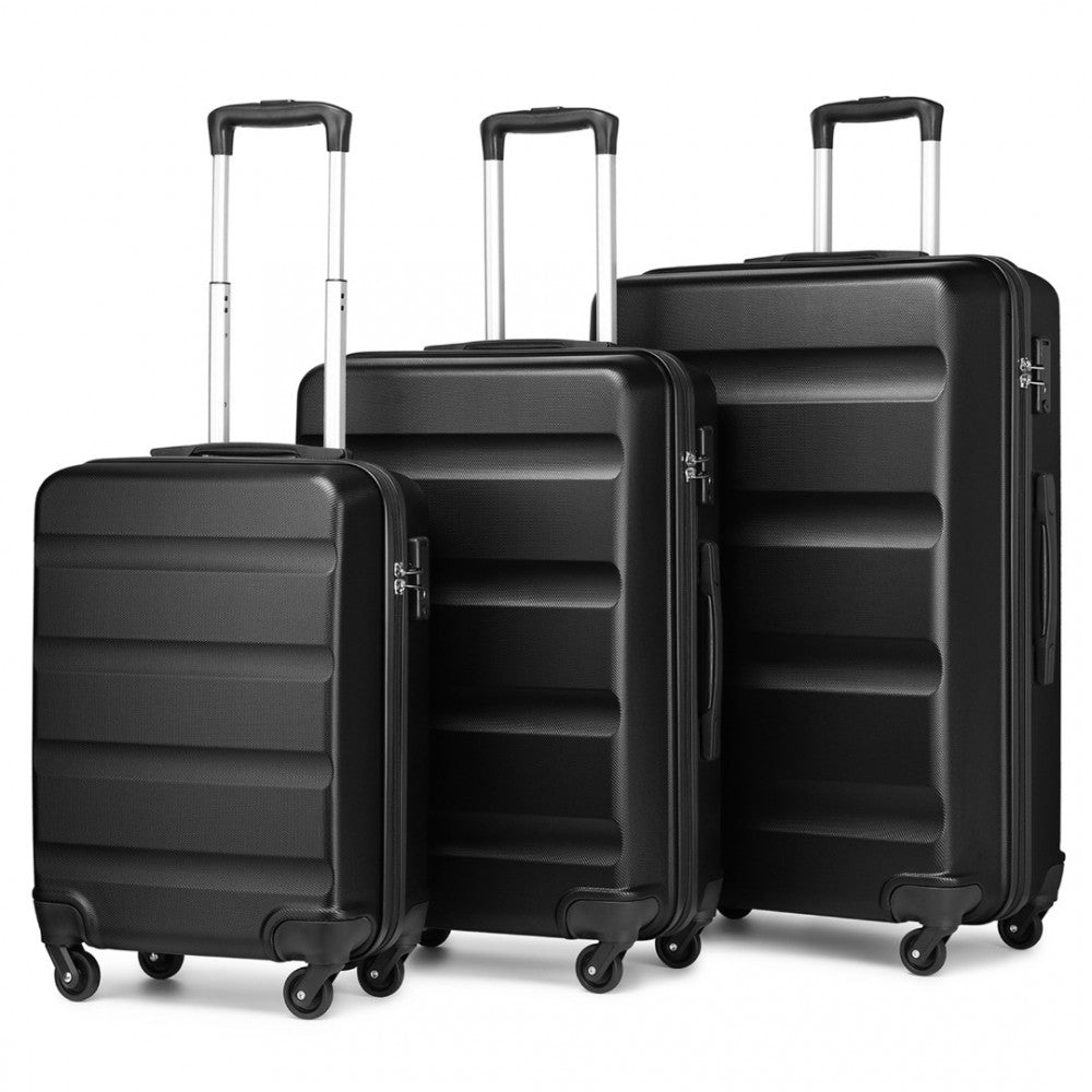 K2191L - KONO 3-PIECE LIGHTWEIGHT ABS HARDSHELL SUITCASE SET - 19, 24, 28 INCH WITH SECURE TSA LOCK - BLACK