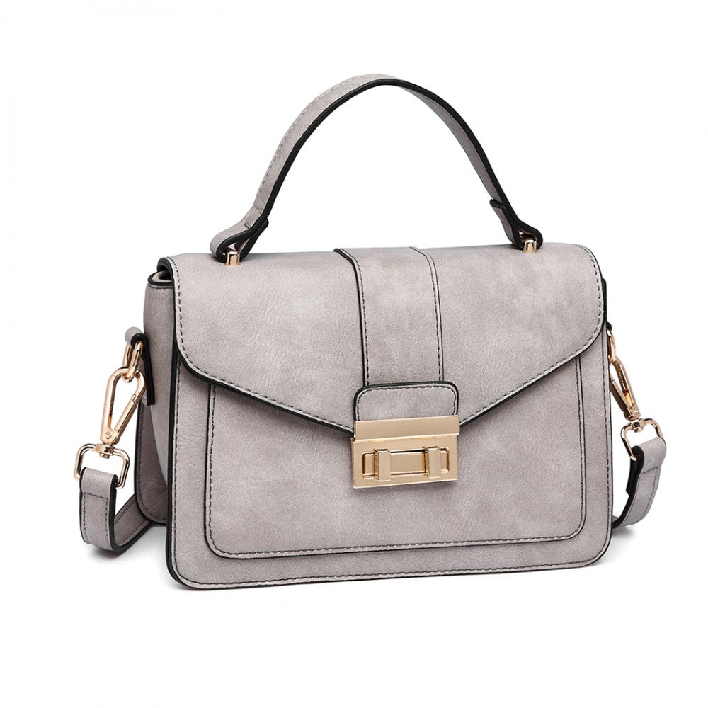 LB2033 - MISS LULU LEATHER LOOK MIDI HANDBAG - GREY