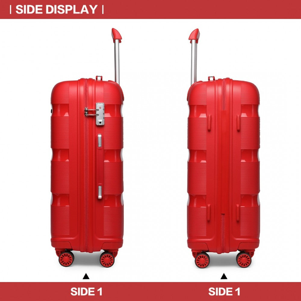 K2092L - KONO 24 INCH BRIGHT HARD SHELL PP SUITCASE - CLASSIC COLLECTION - RED