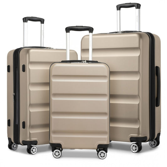 KSK2482 - KONO 3-PIECE HORIZONTAL ENGRAVED HARD SHELL ABS+PC SUITCASE WITH TSA LOCK - GOLD - The Baggage Shop