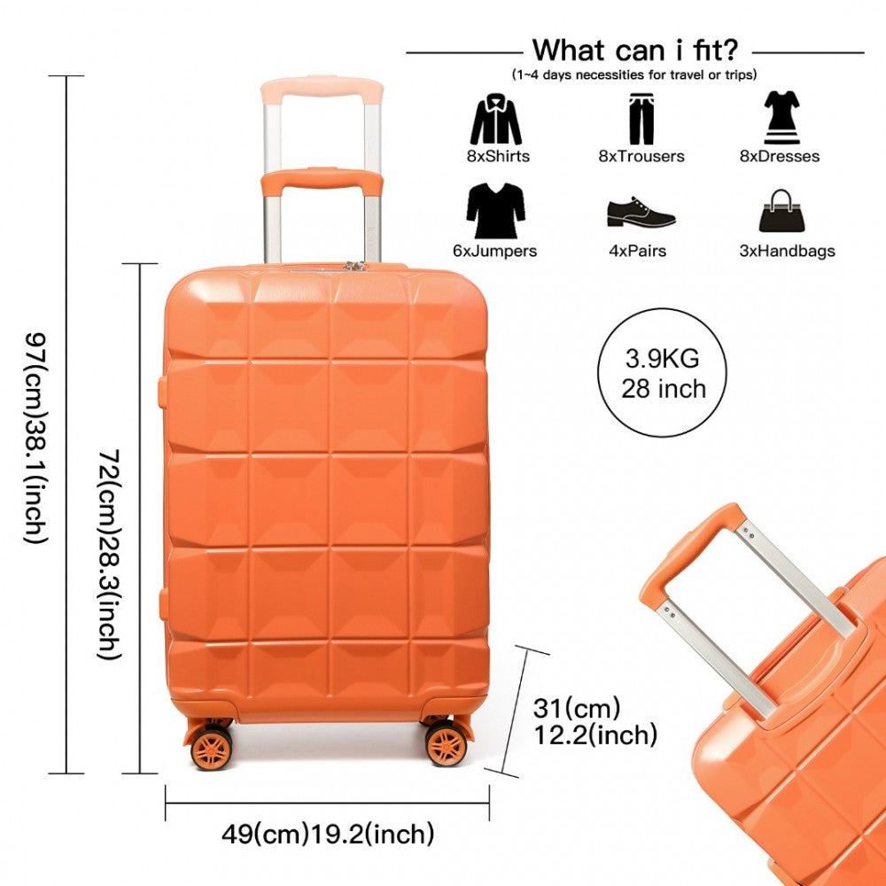 K2292L - KONO 28 INCH LIGHTWEIGHT HARD SHELL ABS SUITCASE WITH TSA LOCK - ORANGE