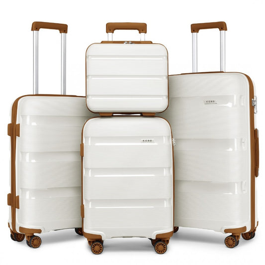 K2092L - KONO BRIGHT HARD SHELL PP SUITCASE WITH TSA LOCK AND VANITY CASE 4 PIECES SET - CLASSIC COLLECTION - CREAM