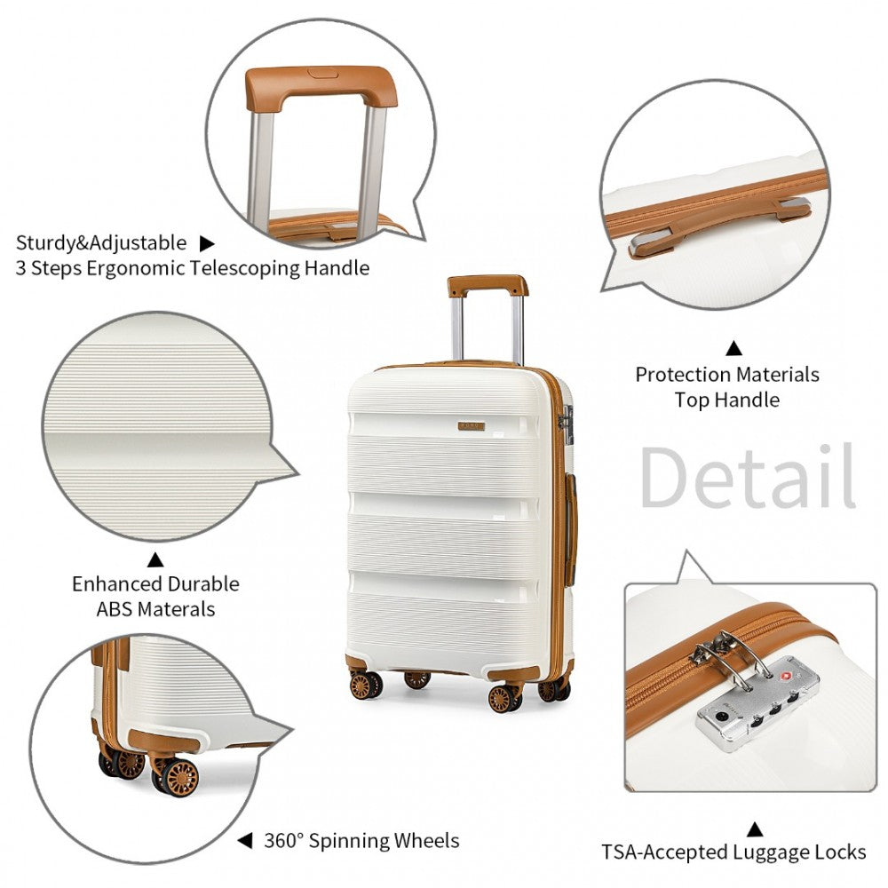 K2092L - KONO 24 INCH BRIGHT HARD SHELL PP SUITCASE - CLASSIC COLLECTION - CREAM