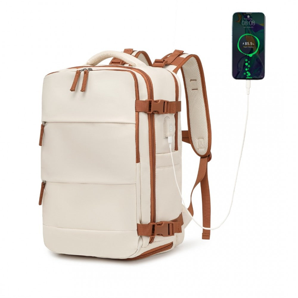 EQ2344 - KONO MULTI-FUNCTIONAL BREATHABLE TRAVEL BACKPACK WITH USB CHARGING PORT AND SEPARATE SHOE COMPARTMENT - BEIGE AND BROWN