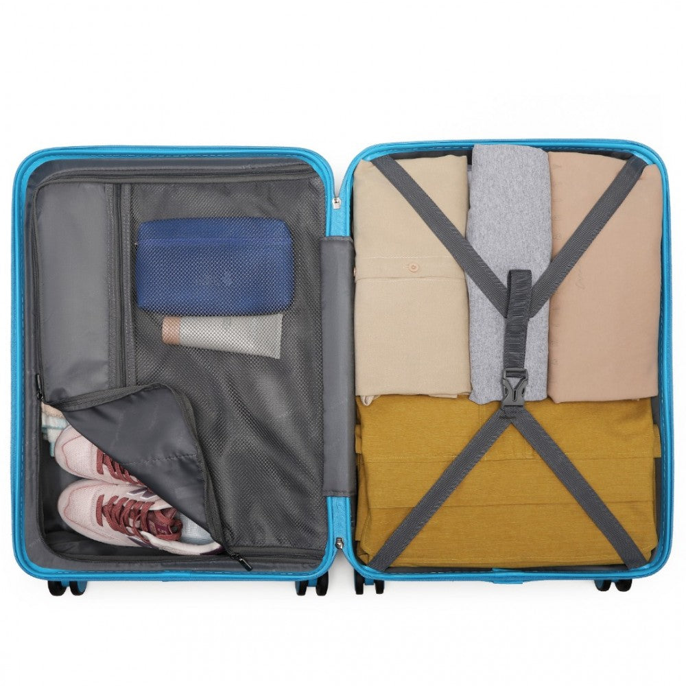 K2395L - BRITISH TRAVELLER ULTRALIGHT ABS AND POLYCARBONATE BUMPY DIAMOND 4 PCS LUGGAGE SET WITH TSA LOCK - BLUE