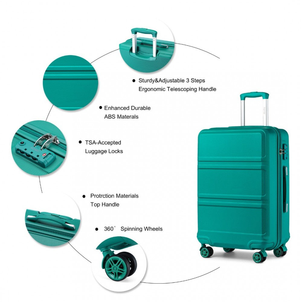 K1871-1L - KONO ABS SCULPTED HORIZONTAL DESIGN 4 PCS SUITCASE SET WITH VANITY CASE - TEAL