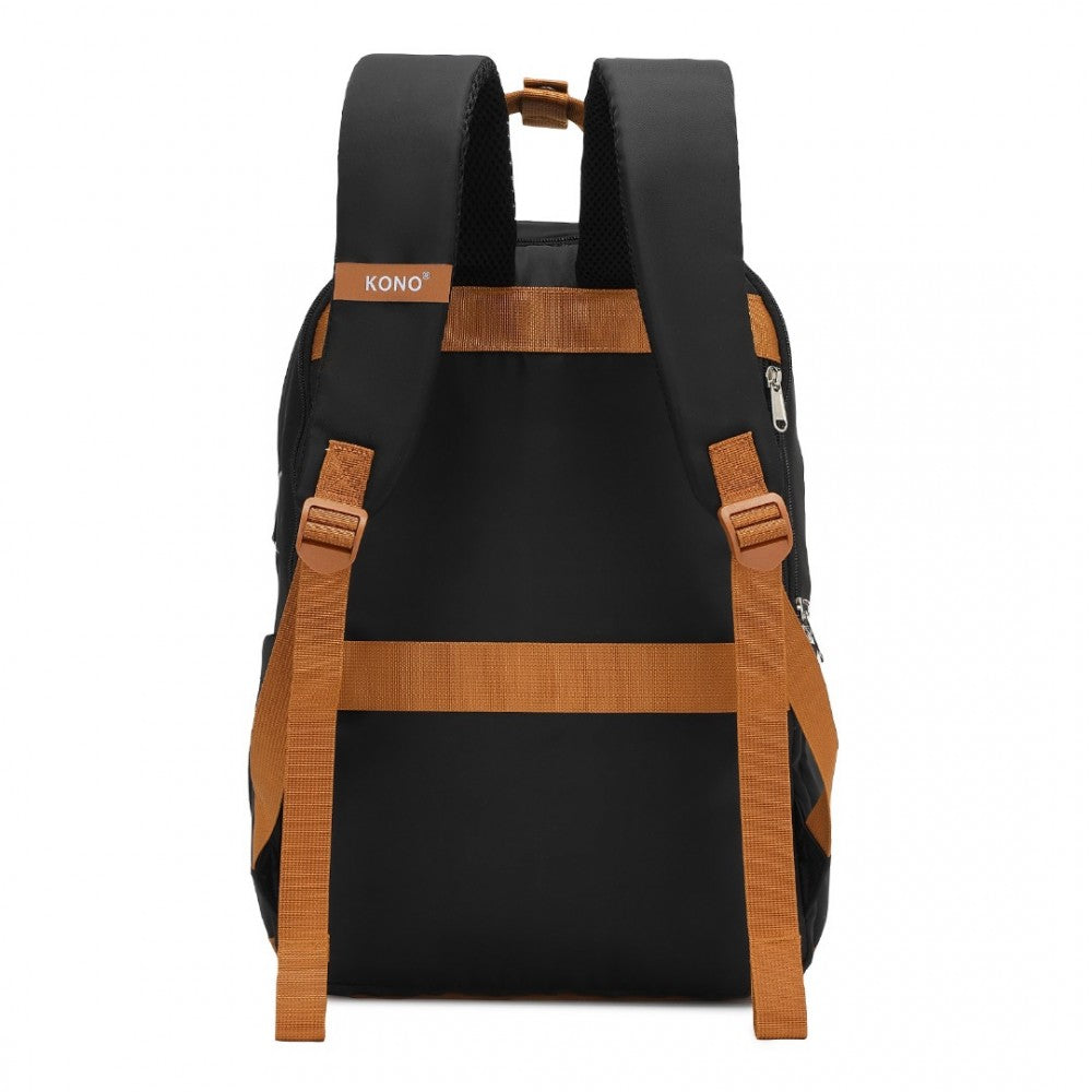 EQ2401 - KONO MULTI-COMPARTMENT LAPTOP BACKPACK WITH TYPE-C USB CHARGING PORT AND SMALL POUCH FOR DAILY COMMUTE AND TRAVEL - BLACK AND BROWN