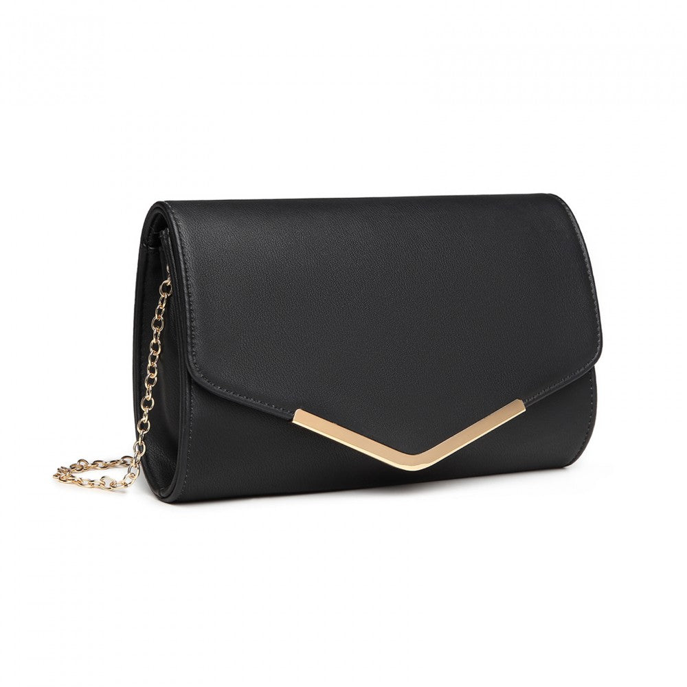 LH2064 - MISS LULU VEGAN ENVELOPE CLUTCH BAG - BLACK