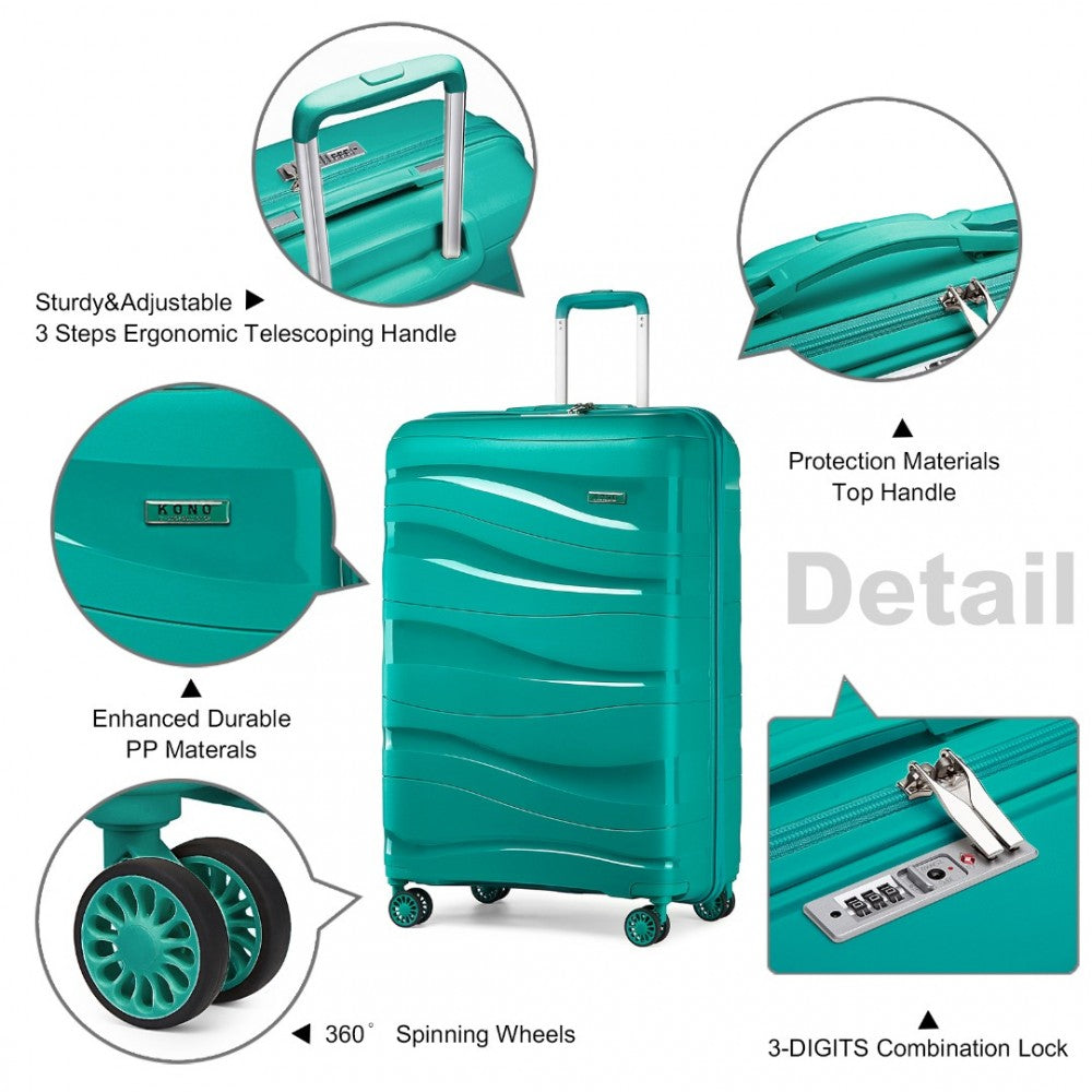 K2094L - KONO 24 INCH LIGHTWEIGHT POLYPROPYLENE HARD SHELL SUITCASE WITH TSA LOCK - TEAL