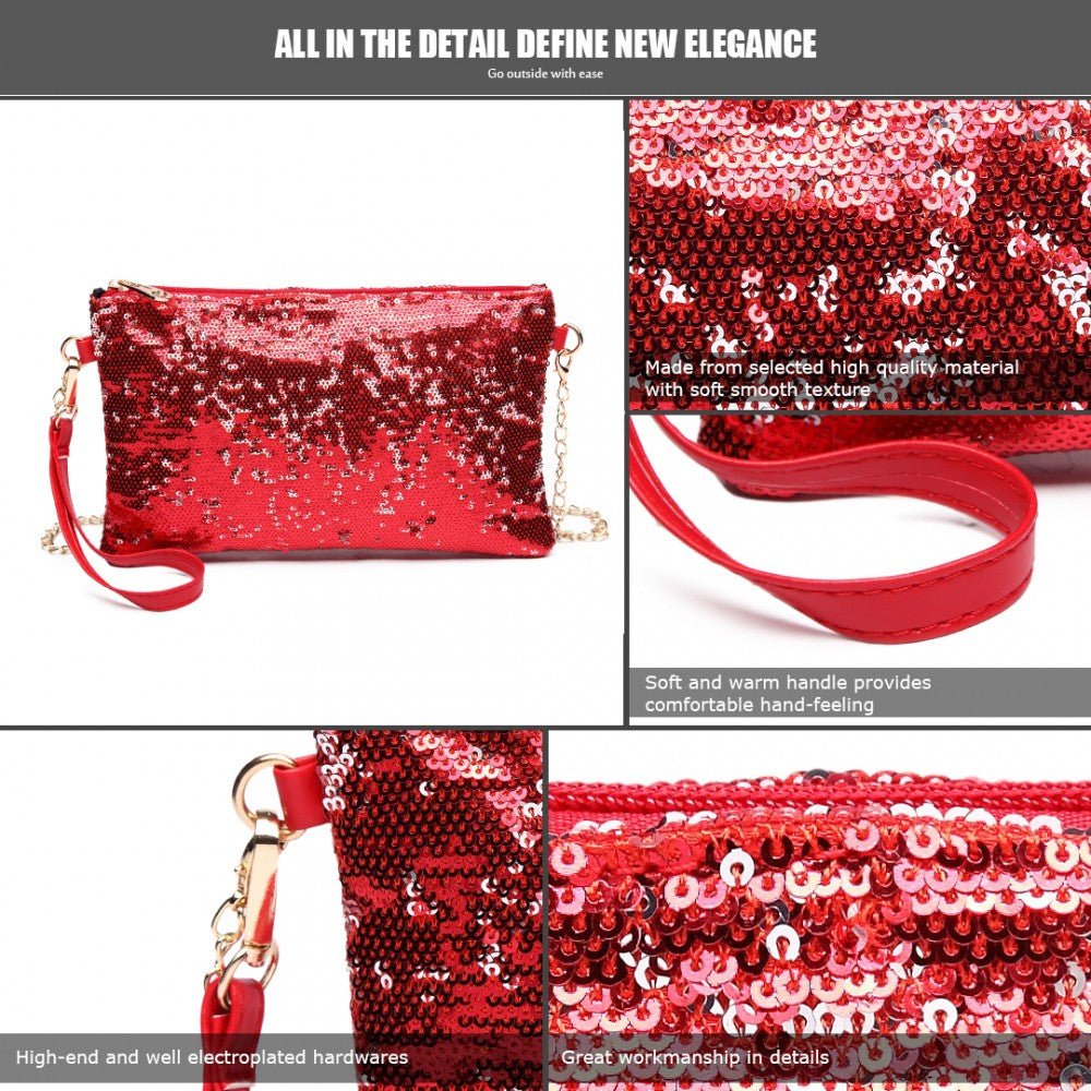 LH1765 - MISS LULU SEQUINS CLUTCH EVENING BAG - RED