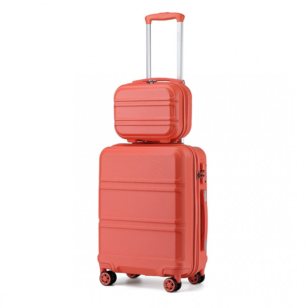 K1871-1L - SET DE VALIZE KONO ABS CU 4 ROȚI ȘI CAZ VANITY - CORAL