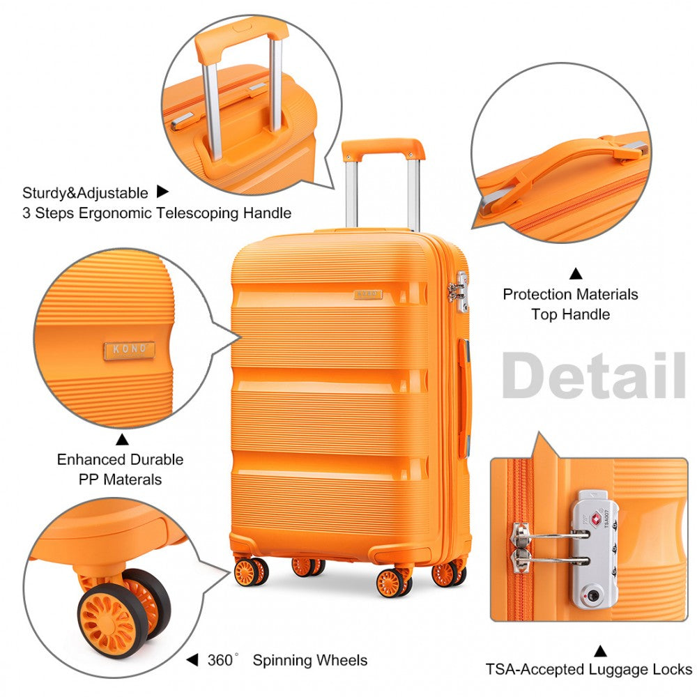 K2092L - KONO 24 INCH BRIGHT HARD SHELL PP SUITCASE - CLASSIC COLLECTION - ORANGE