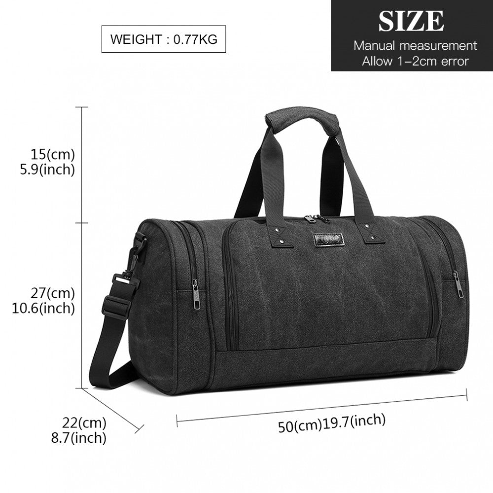 E1957 - KONO CANVAS BARREL DUFFLE TRAVEL BAG - BLACK