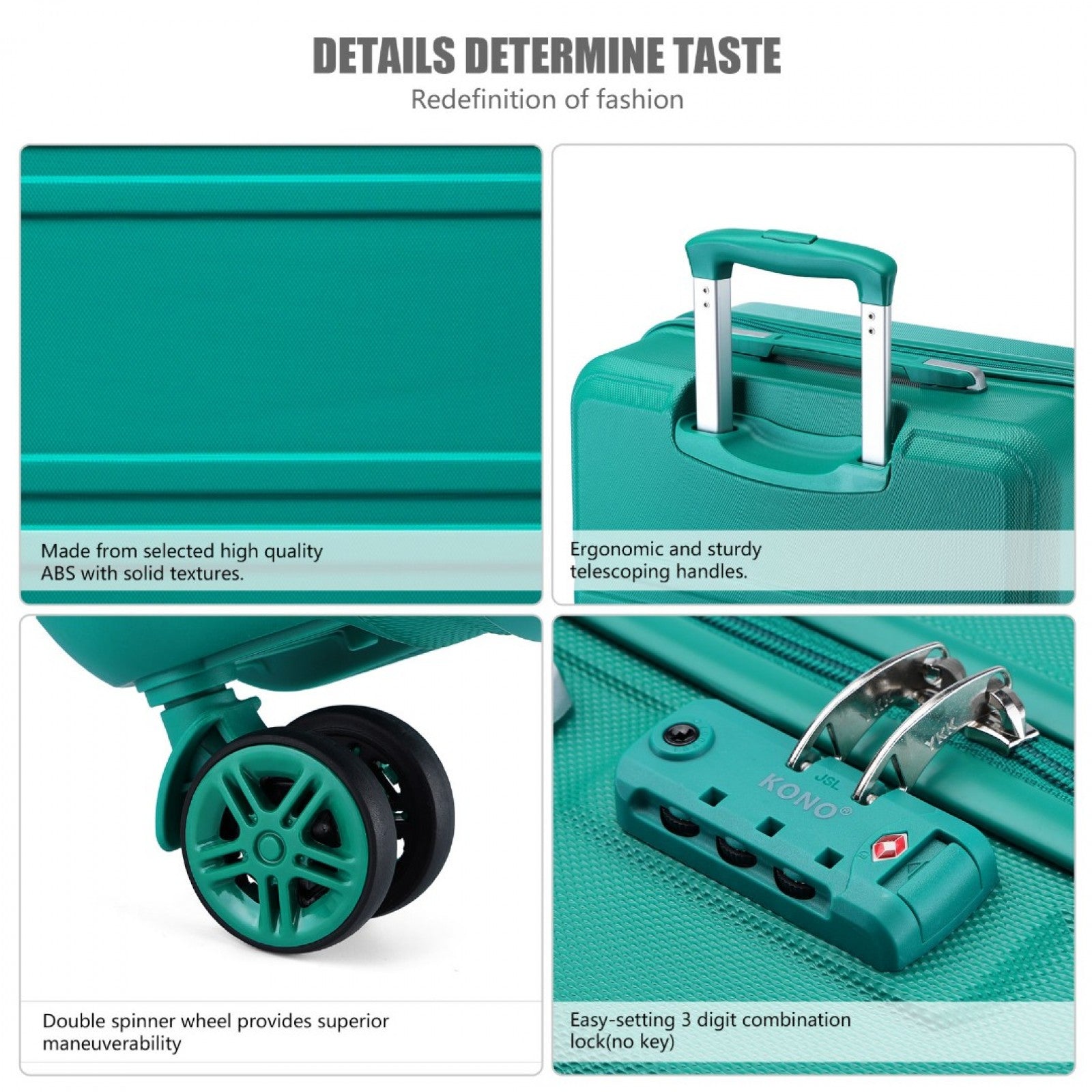 K1871-1L - KONO ABS 20 INCH SCULPTED HORIZONTAL DESIGN CABIN LUGGAGE - TEAL - The Baggage Shop