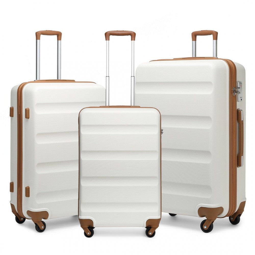 K2191L - KONO 3-PIECE LIGHTWEIGHT ABS HARDSHELL SUITCASE SET - 19, 24, 28 INCH WITH SECURE TSA LOCK - CREAM