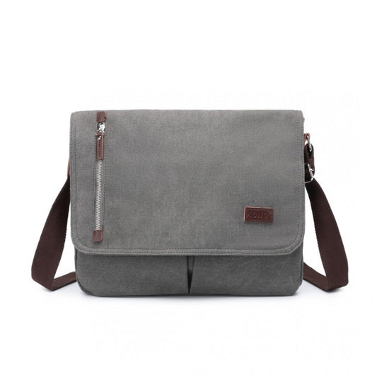 MSK2421 - KONO DURABLE CANVAS CROSSBODY BAG WITH VELCRO FLAP CLOSURE FOR EVERYDAY USE - GREY