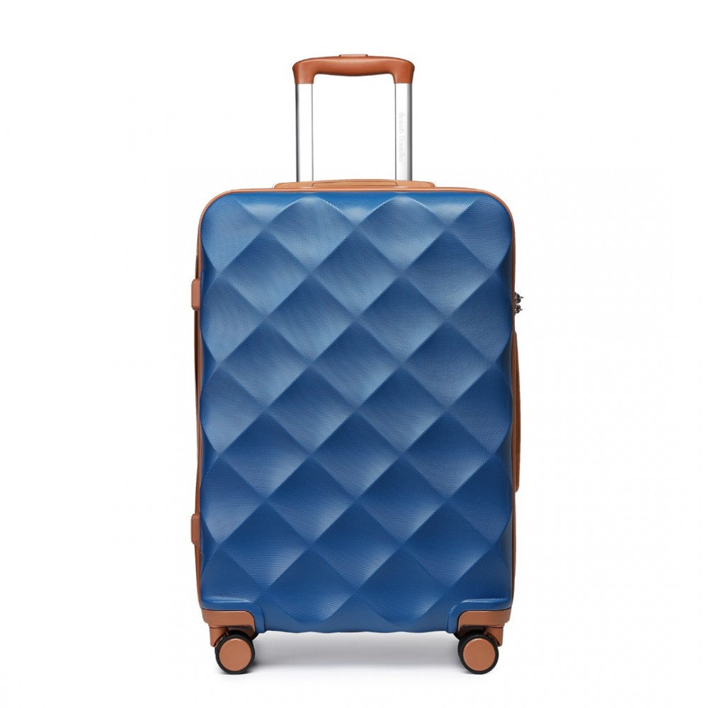 K2395L - BRITISH TRAVELLER 24 INCH ULTRALIGHT ABS AND POLYCARBONATE BUMPY DIAMOND SUITCASE WITH TSA LOCK - NAVY AND BROWN