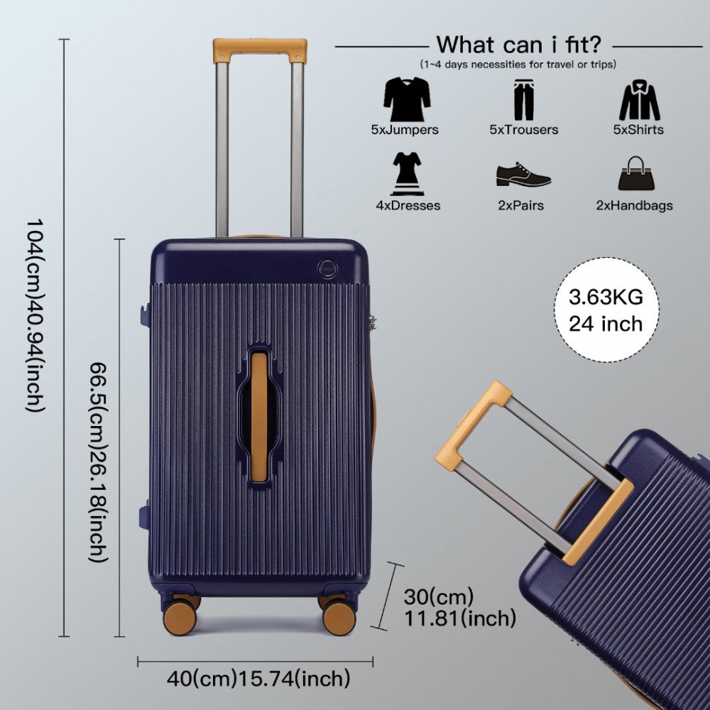 KSK2488 - KONO 24 INCH PREMIUM HARD SHELL CHECK-IN SUITCASE DURABLE ABS AND PC WITH TSA LOCK AND MULTI-HANDLE DESIGN FOR EFFORTLESS TRAVEL - NAVY AND BROWN