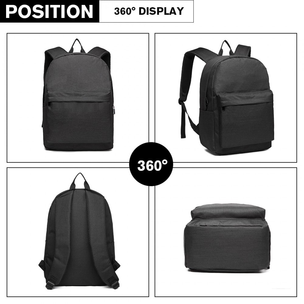 E1930 - KONO DURABLE POLYESTER EVERYDAY BACKPACK WITH SLEEK DESIGN - BLACK