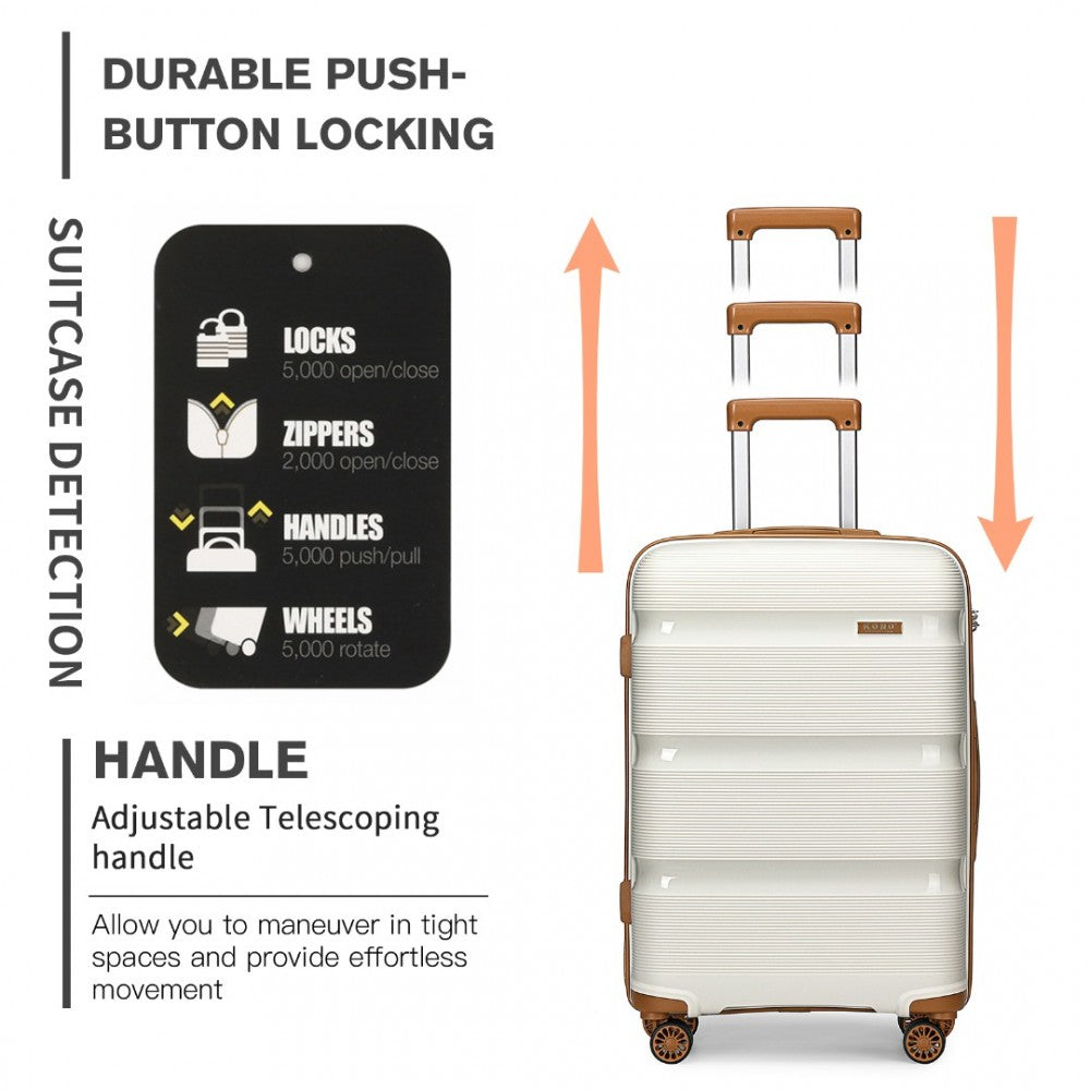 K2092L - KONO 24 INCH BRIGHT HARD SHELL PP SUITCASE - CLASSIC COLLECTION - CREAM