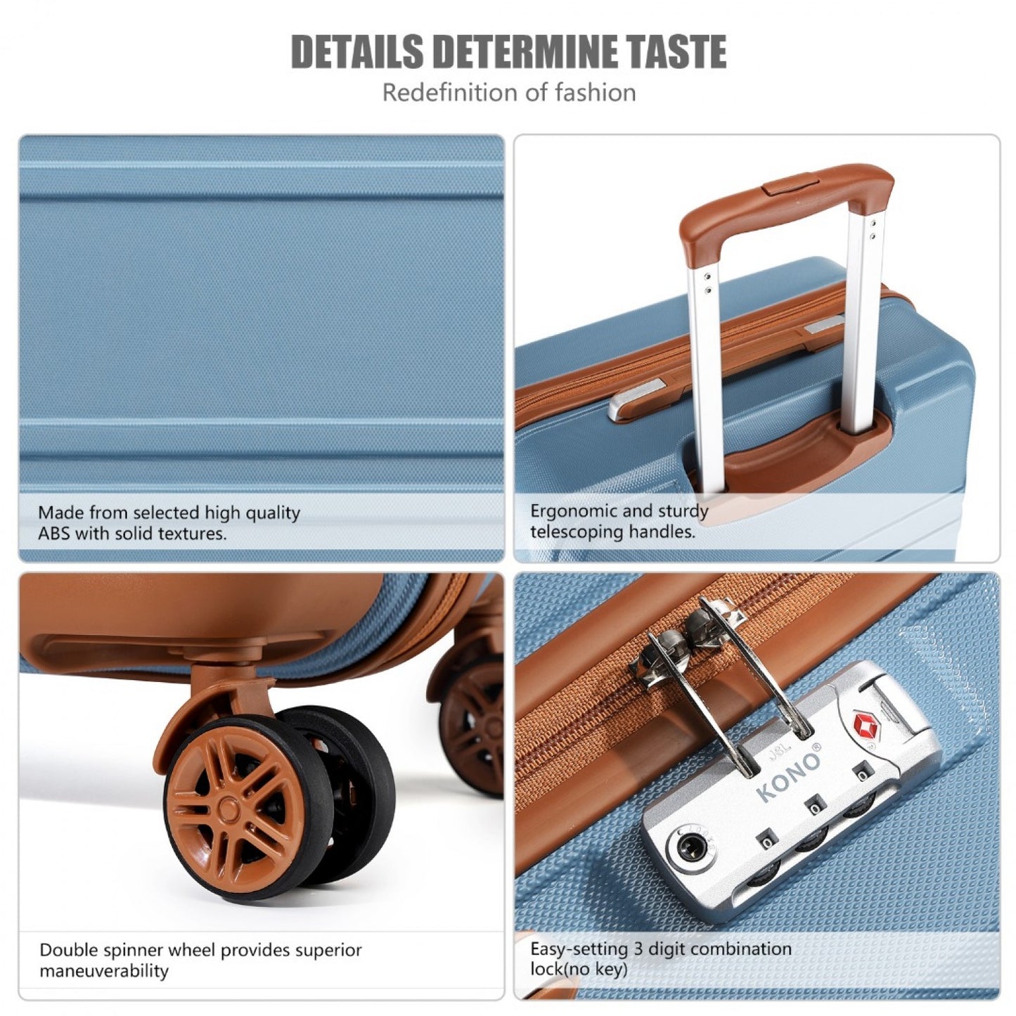 K1871-1L - KONO ABS 20 INCH SCULPTED HORIZONTAL DESIGN CABIN LUGGAGE - GRAYISH BLUE AND BROWN - The Baggage Shop