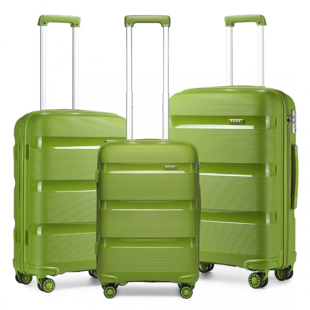 K2092L - KONO BRIGHT HARD SHELL PP SUITCASE 3 PIECES SET - CLASSIC COLLECTION - GREEN