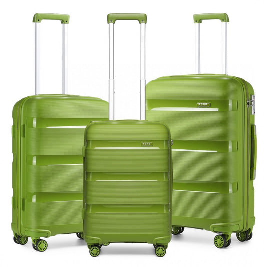 K2092L - KONO BRIGHT HARD SHELL PP SUITCASE 3 PIECES SET - CLASSIC COLLECTION - GREEN