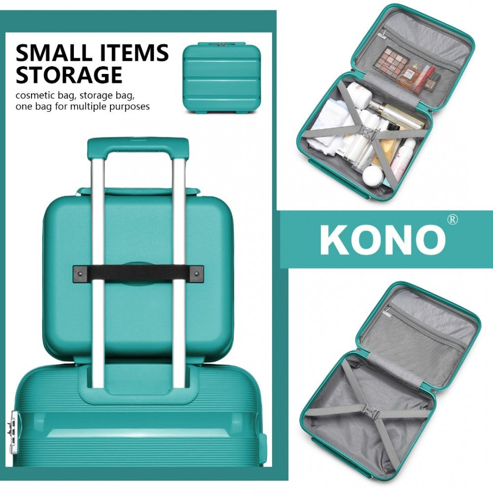 K2092L - KONO 14 INCH BRIGHT HARD SHELL PP VANITY CASE - TEAL