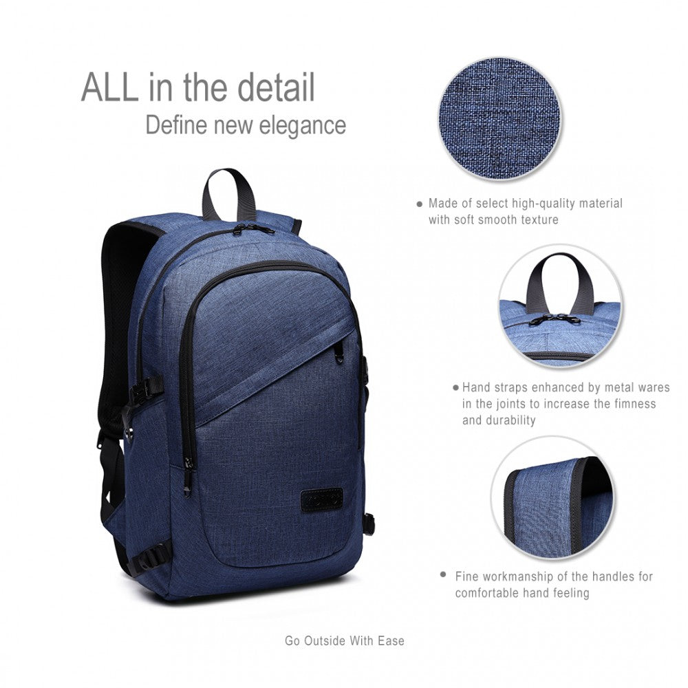 E6715 - KONO BUSINESS LAPTOP BACKPACK WITH USB CHARGING PORT - BLUE