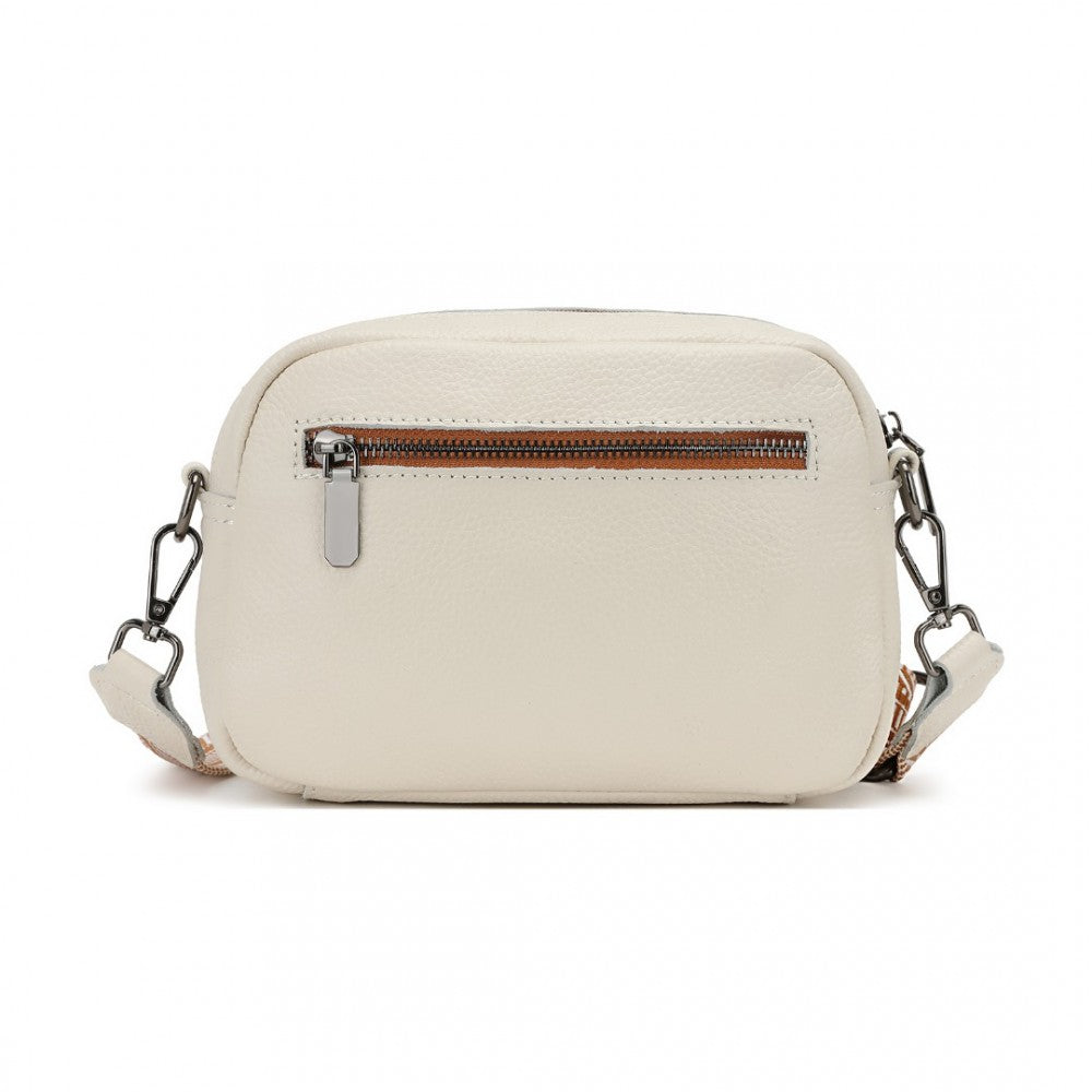 LH2418 - MISS LULU ELEGANT GENUINE LEATHER CROSSBODY SHOULDER BAG WITH JACQUARD WOVEN STRAP - BEIGE AND BROWN