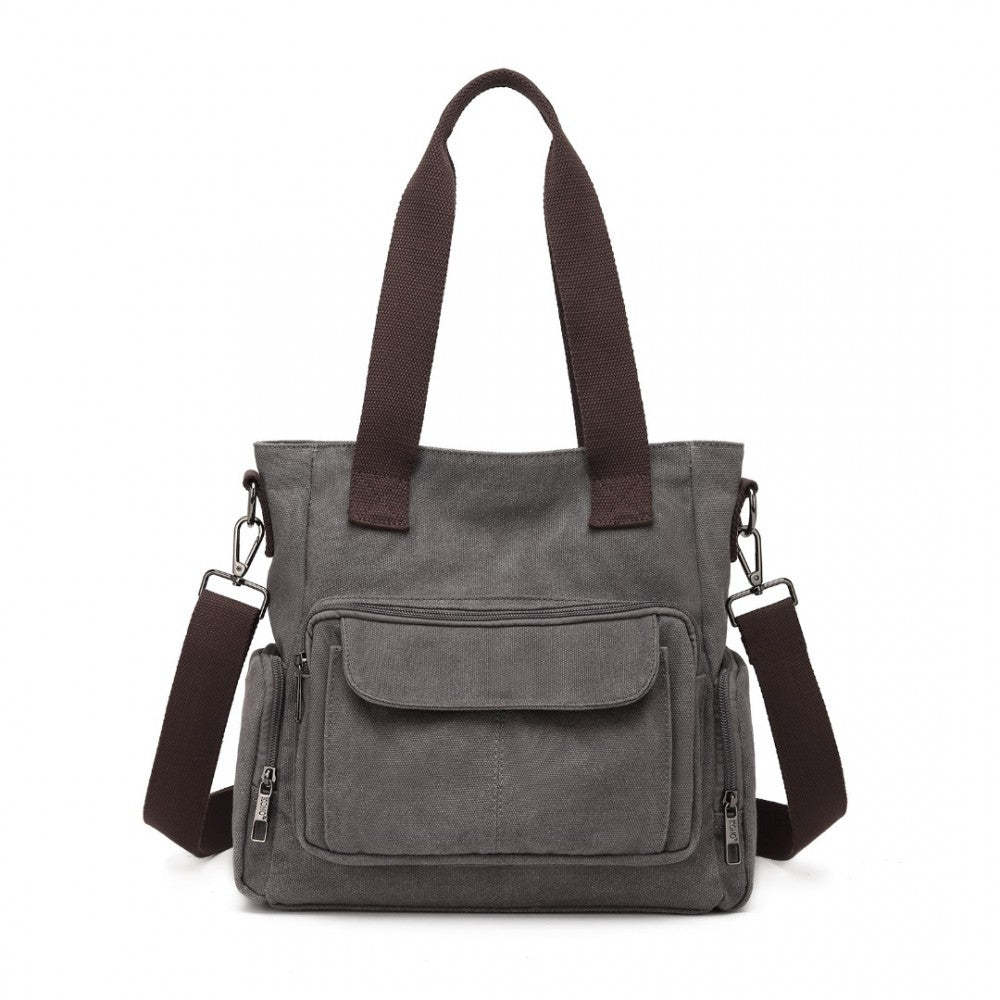 EB2125 - KONO LARGE CAPACITY MULTI COMPARTMENT CANVAS CROSSBODY TOTE BAG - GREY