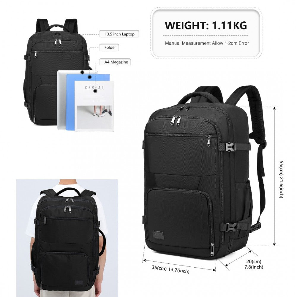 EM2207 - KONO MULTIFUNCTIONAL PORTABLE TRAVEL BACKPACK CABIN LUGGAGE BAG - BLACK