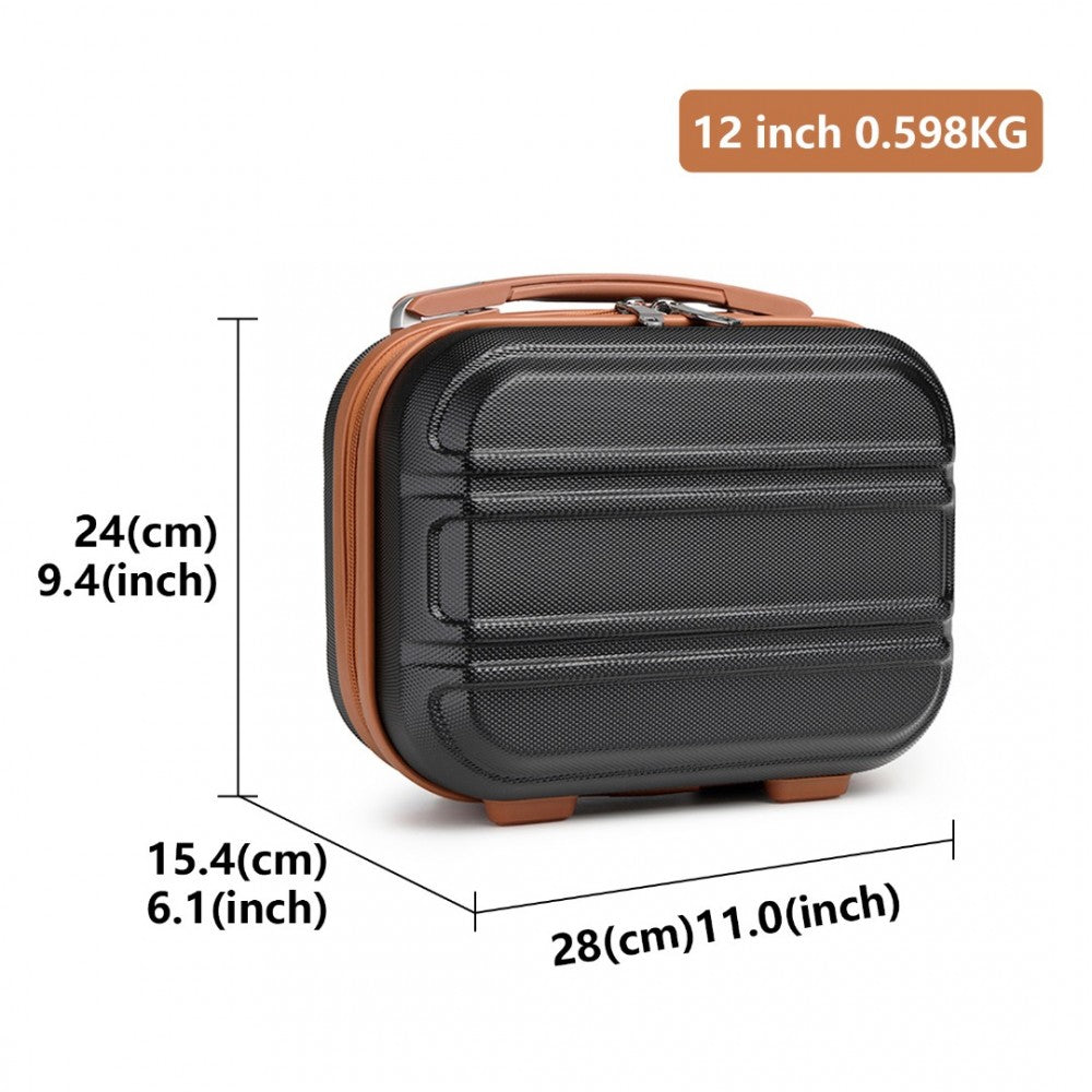 K1871-1L - KONO 12 INCH LIGHTWEIGHT HARD SHELL ABS VANITY CASE - BLACK AND BROWN