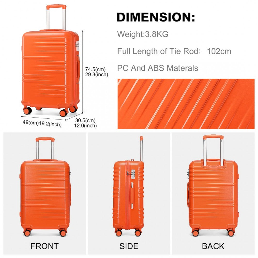 K2391L - BRITISH TRAVELLER 28 INCH DURABLE POLYCARBONATE AND ABS HARD SHELL SUITCASE WITH TSA LOCK - ORANGE