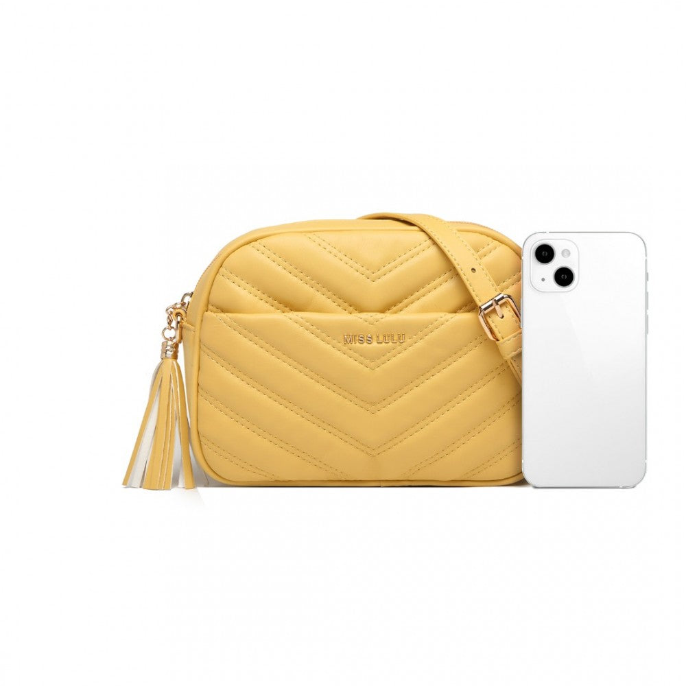 LA2119-1 - MISS LULU LIGHTWEIGHT QUILTED LEATHER CROSS BODY BAG - YELLOW