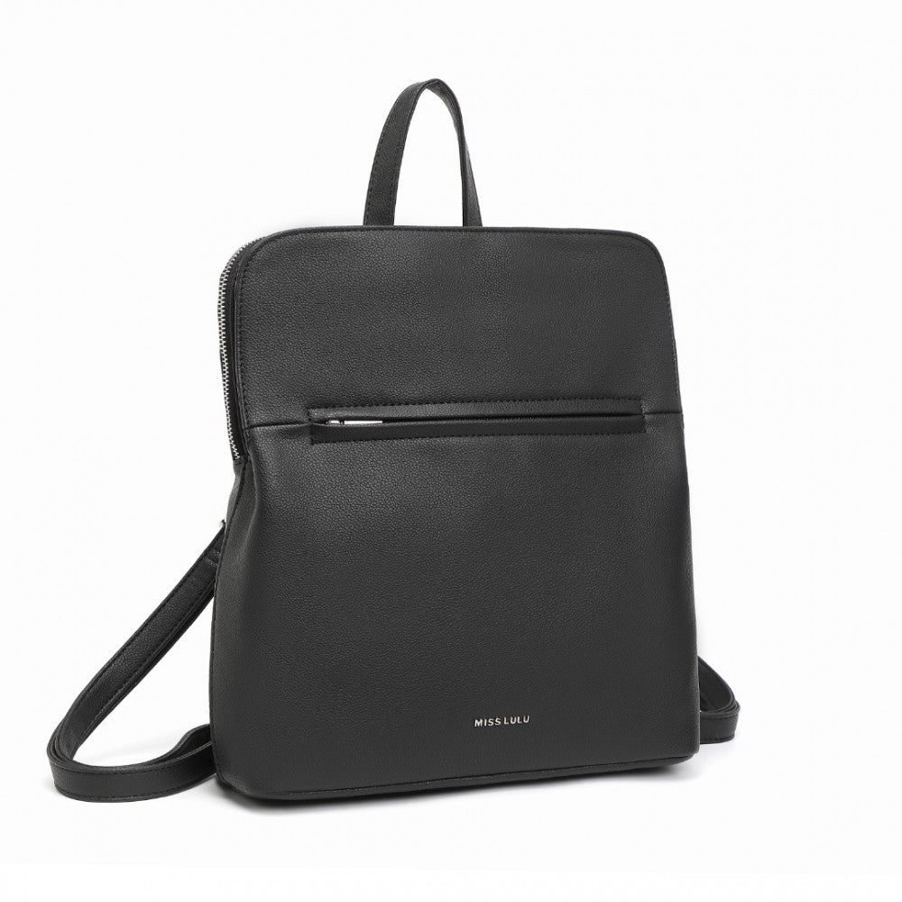 LT2354 - MISS LULU CHIC MINIMALIST PU LEATHER BACKPACK - BLACK