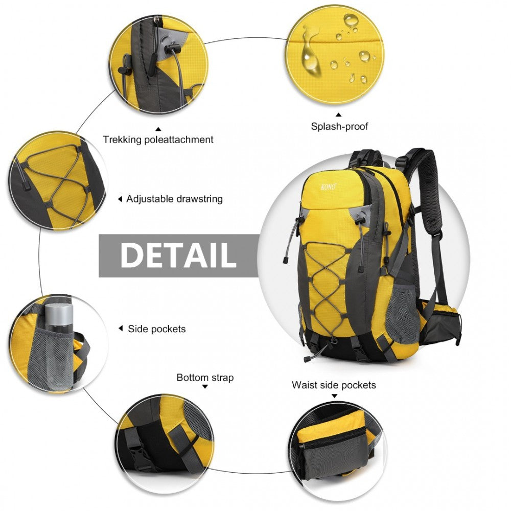 EQ2238 - KONO MULTI FUNCTIONAL OUTDOOR HIKING BACKPACK WITH RAIN COVER - YELLOW