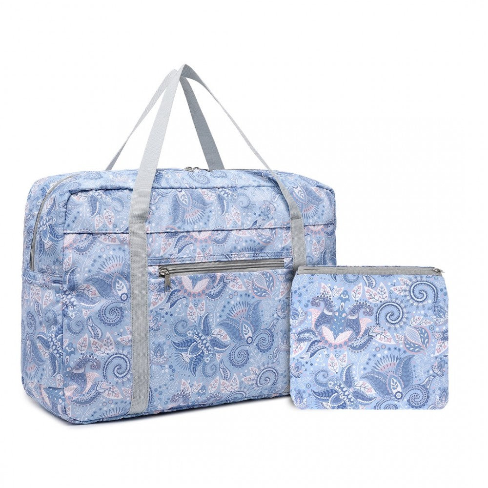 EQ2308P - KONO FOLDABLE WATERPROOF STORAGE CABIN TRAVEL HANDBAG PRINT - LIGHT BLUE