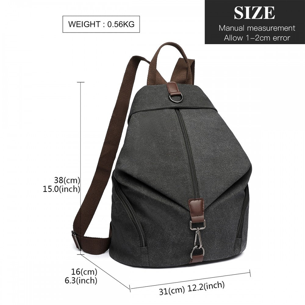 EB2044 - KONO FASHION ANTI-THEFT CANVAS BACKPACK - BLACK