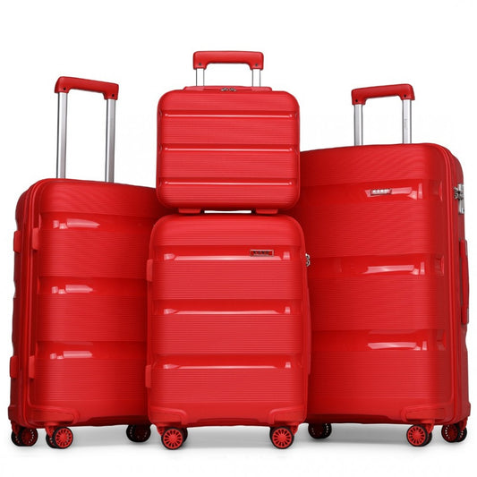 K2092L - KONO BRIGHT HARD SHELL PP SUITCASE WITH TSA LOCK AND VANITY CASE 4 PIECES SET - CLASSIC COLLECTION - RED