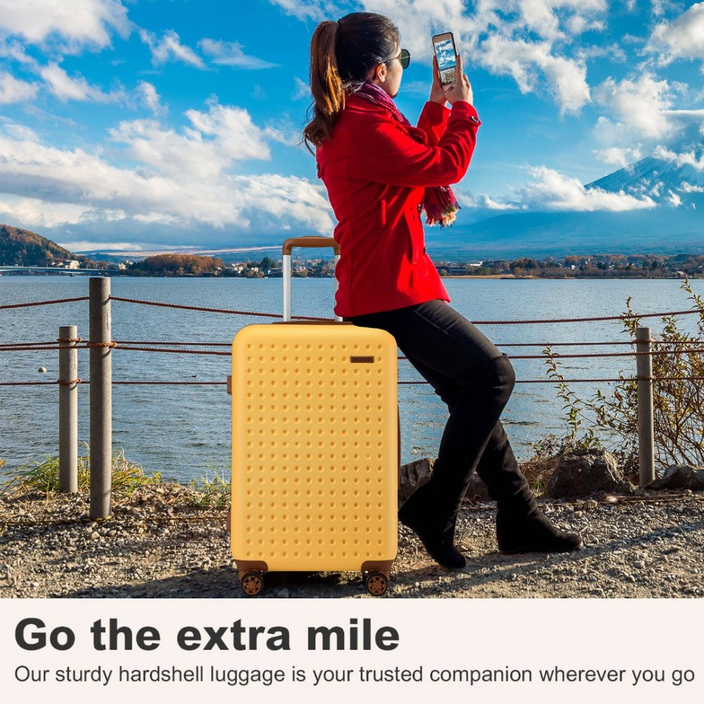 KSK2486 - KONO STYLISH ABS+PC 28 INCH POLKA DOT HARD SHELL SUITCASE WITH TSA LOCK - YELLOW AND BROWN