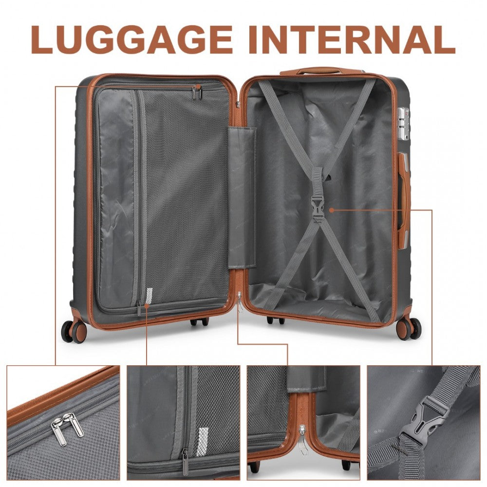 K2391L - BRITISH TRAVELLER 28 INCH DURABLE POLYCARBONATE AND ABS HARD SHELL SUITCASE WITH TSA LOCK - GREY AND BROWN