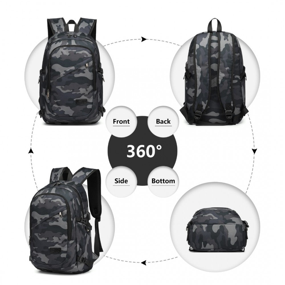 E6715 - KONO BUSINESS LAPTOP BACKPACK WITH USB CHARGING PORT - CAMO