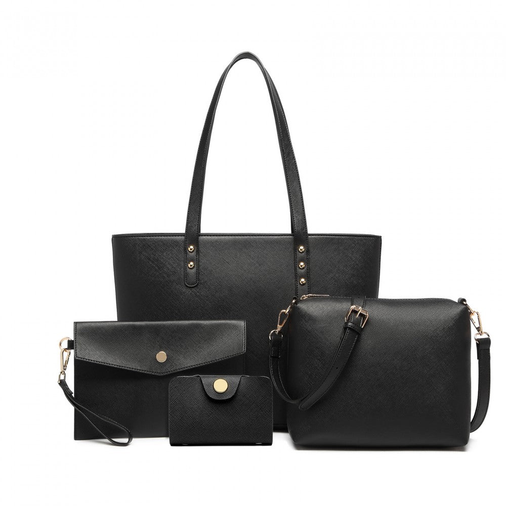 LG6931 - MISS LULU 4 PIECE HANDBAG SET - BLACK