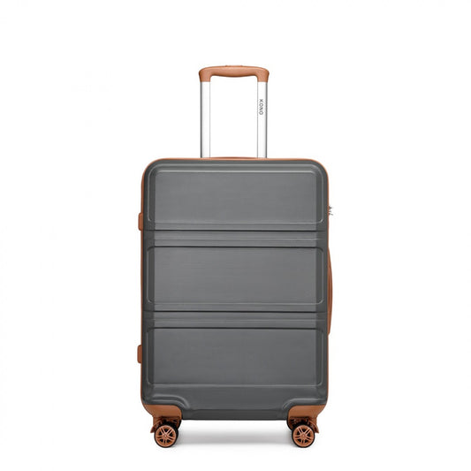 K1871-1L - KONO ABS 20 INCH SCULPTED HORIZONTAL DESIGN CABIN LUGGAGE - GREY AND BROWN - The Baggage Shop