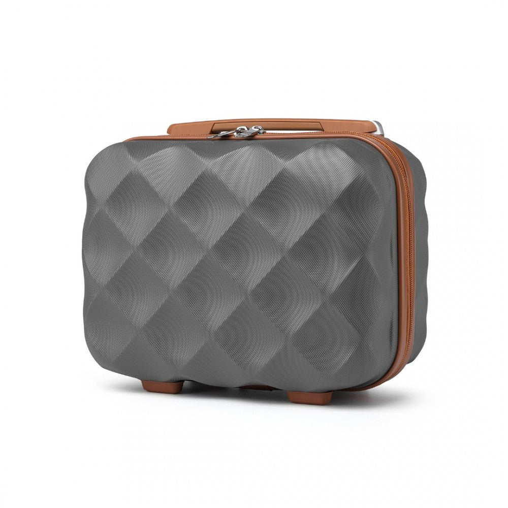 K2395L - BRITISH TRAVELLER 13 INCH ULTRALIGHT ABS AND POLYCARBONATE VANITY CASE - GREY AND BROWN