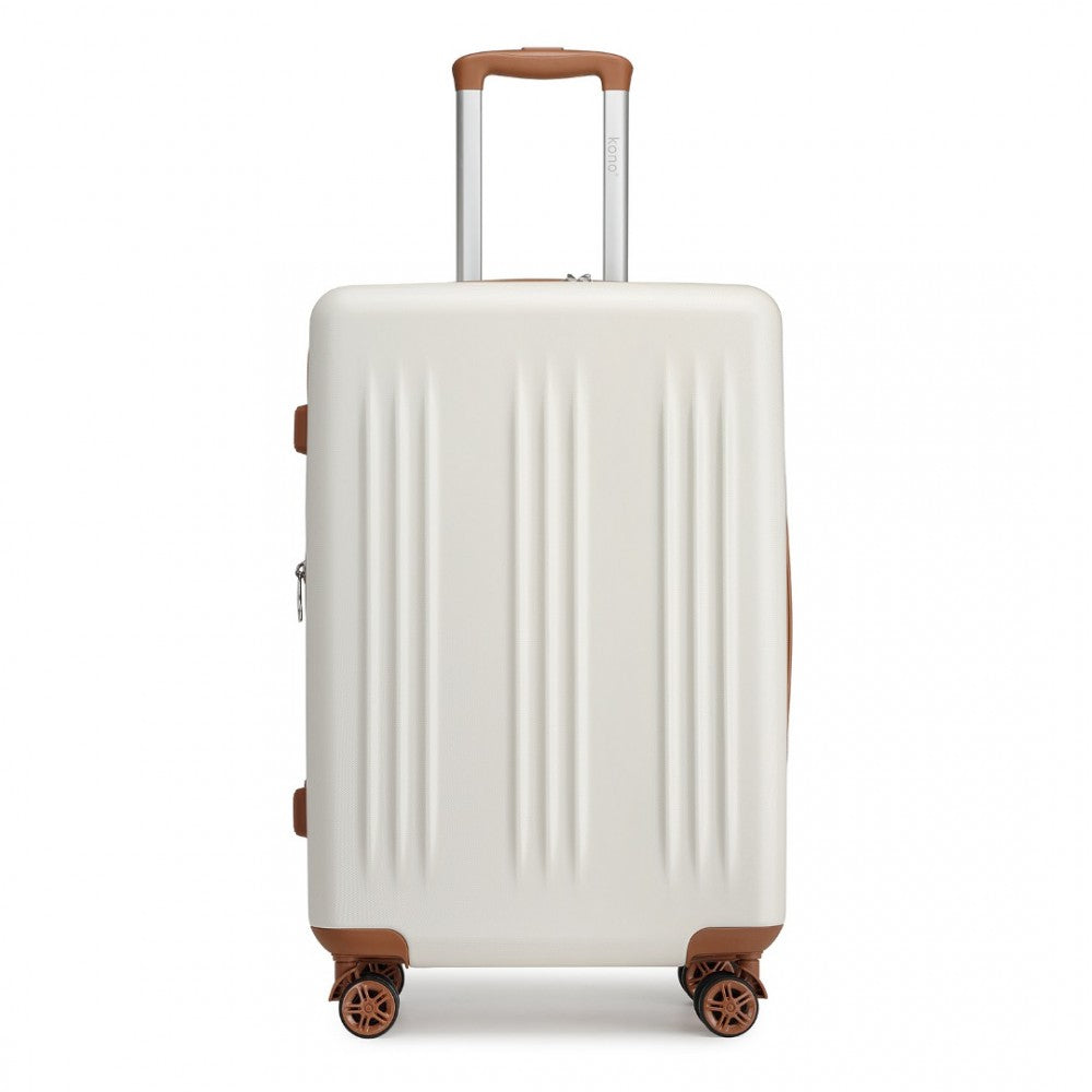 KSK2483 - KONO 24 INCH SLEEK STRIPED CHECK-IN SUITCASE EXPANDABLE DURABLE ABS+PC LUGGAGE WITH FOUR SPINNER WHEELS TSA LOCK - CREAM AND BROWN